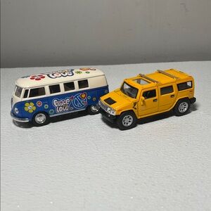 Vintage 2005 Yellow Hummer Maisto and Volkswagen Van Car Toys